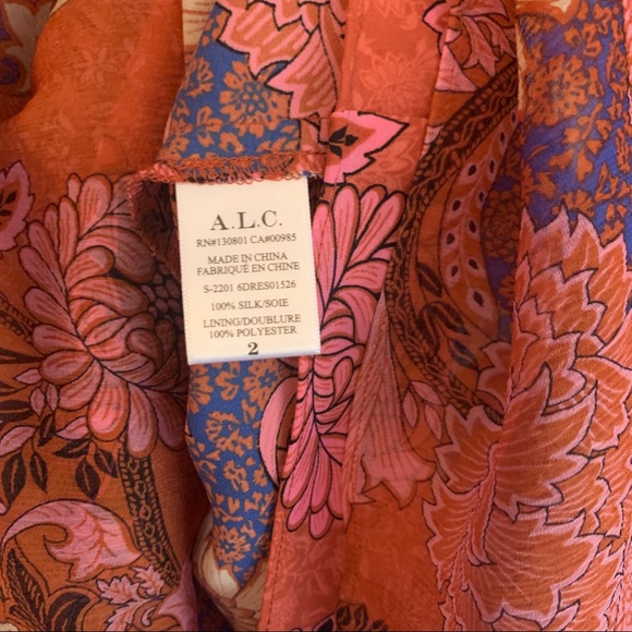 NWT A.L.C ALC pink purple printed tiered long sleeve v-neck mini dress - Picture 13 of 14